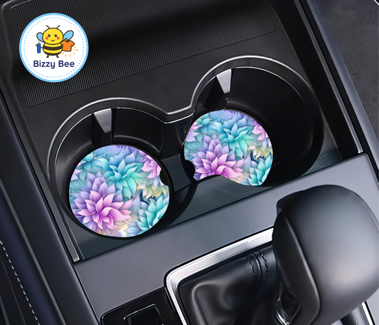 Car Coasters - 2pk - Pastel Flowers