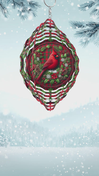 Wind Spinner - Cardinal with Holly and Pine