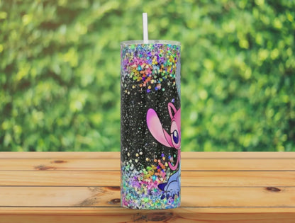 20oz Skinny Tumbler - Glittery and Colorful Stitch - Ohana Coffee