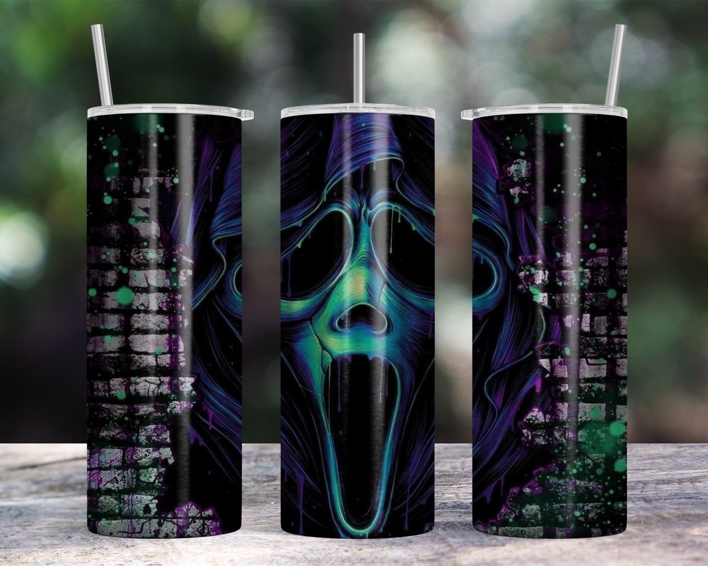 20oz Skinny Tumbler - Metallic looking Spooky ghost design!  Perfect for hot OR cold beverages!