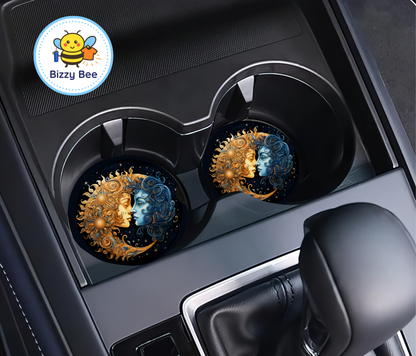 Car Coasters - 2pk - celestial sun and moon